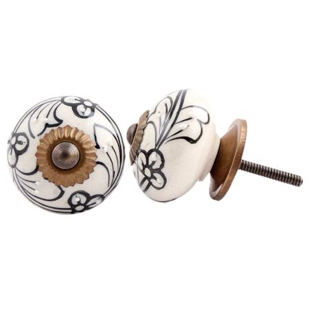 Black Leaf Ceramic Floral Knob